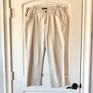 Area Cream Khaki Cotton Stretch Capri Pants Ivory Cropped Tapered Trousers 12